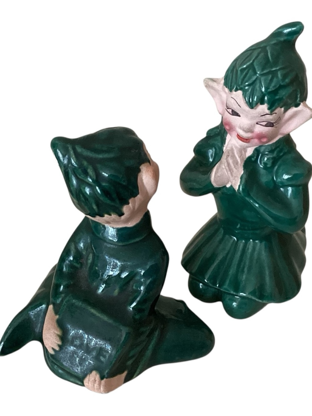 Vintage 50’s Gilner Pixie Elves Set Love Letter Boy & Girl Green